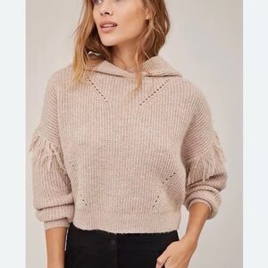 Anthropologie Ali Cropped Hooded Fringe Sweater